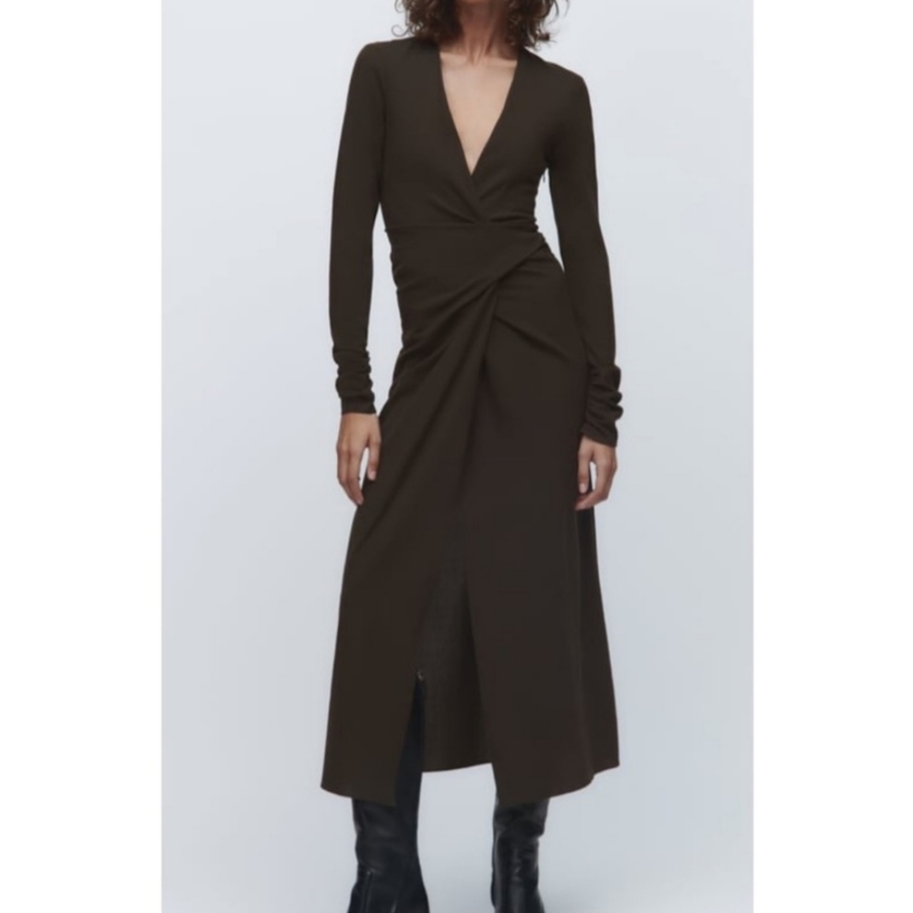 ZARA DRAPED WOOL BLEND DRESS NWT Size L Large